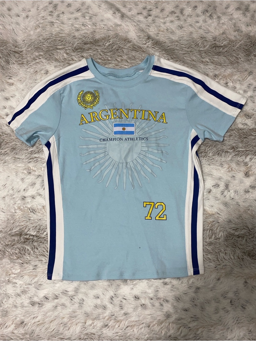Hybrid Apparel Light Blue Kids Argentina Athletic Tee with Yellow Accents